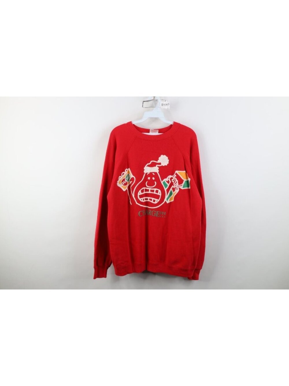 Vintage 80s 90s Womens XL Funny Christmas Charge Cartoon Crewneck Sweatshirt USA